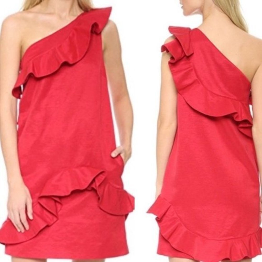 NWT MSGM MIlano One Shoulder Ruffle Dress in Red Women Size 44 US 8